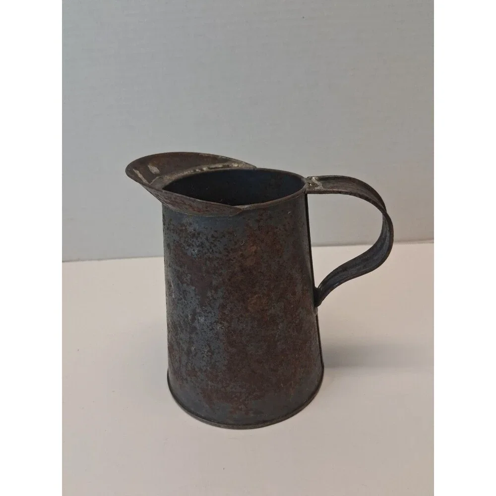 VTG CANCO Galvanized Steel Milk Cream Pitcher 30 oz Farmhouse Primitive Jug 1920